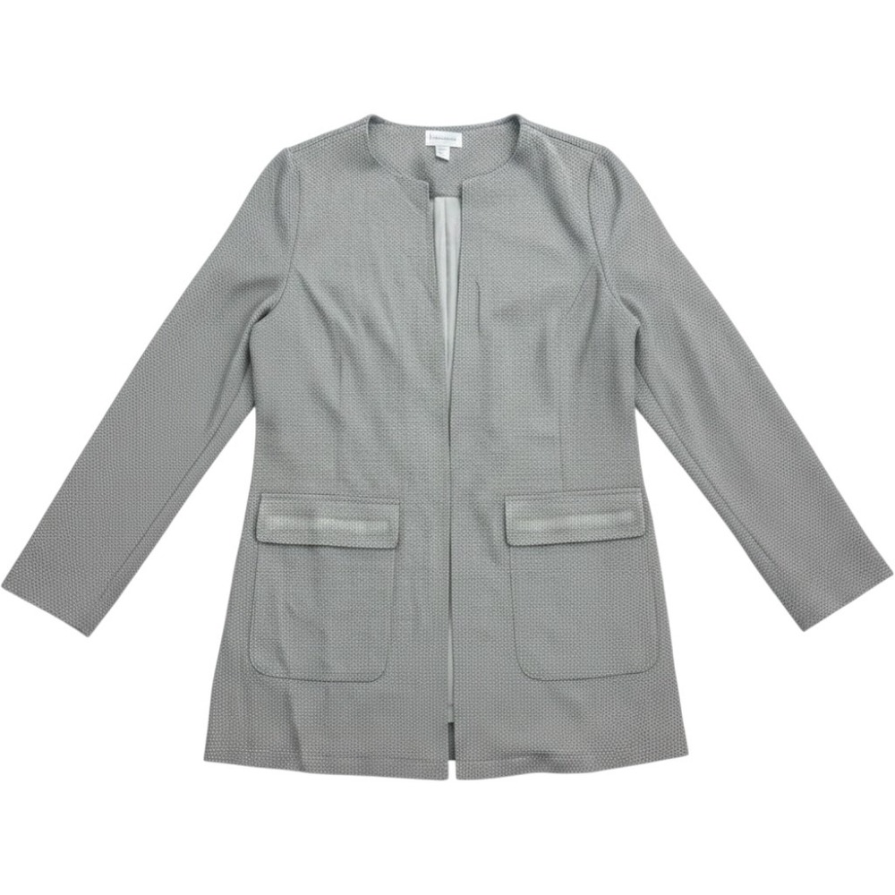 Creation L Grey Textured Longline Open Front Blazer Jacket Womens Size 12 W48606